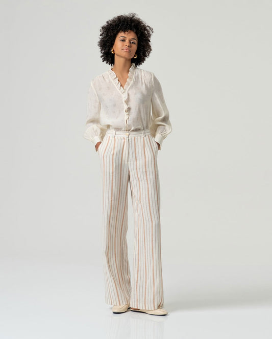 PANTALONE MISTO LINO A RIGHE
